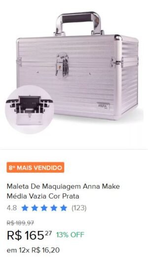 Maleta De Maquiagem Anna Make Média Vazia Cor Prata