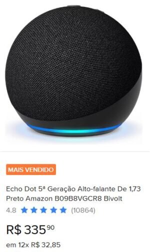 Echo Dot 5ª Geração Alto-falante De 1,73 Preto Amazon B09B8VGCR8 Bivolt