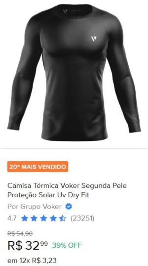 Camisa Térmica Voker Segunda Pele Proteção Solar Uv Dry Fit