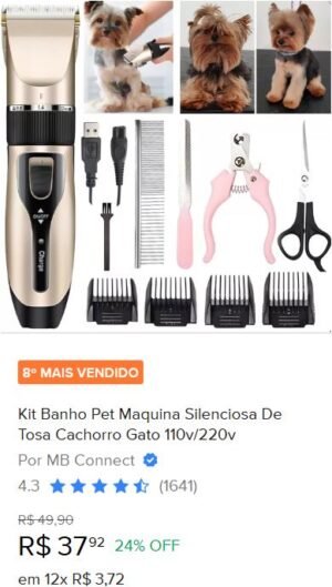 Kit banho pet Maquina Silenciosa de tosa cachorro gato 110V/220V