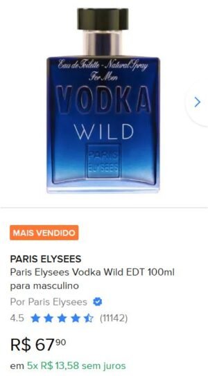 Paris Elysees Vodka Wild EDT 100ml para masculino