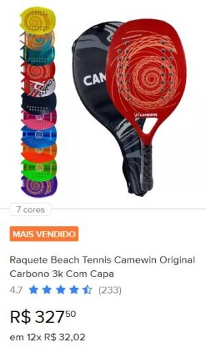 Raquete Beach Tennis Camewin Original Carbono 3k Com Capa