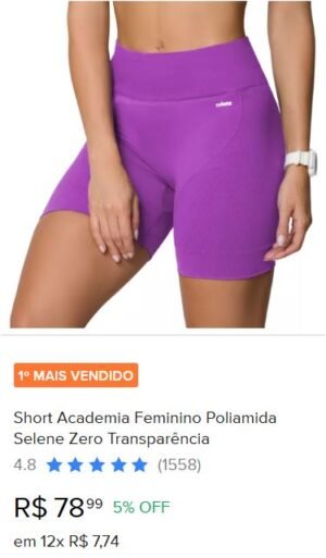 Short Academia Feminino Poliamida Selene Zero Transparência