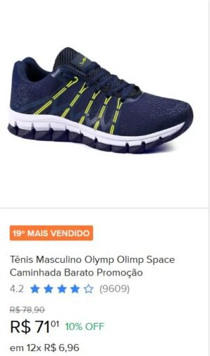 Tênis Masculino Olymp Olimp Space Caminhada Barato Promoção