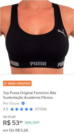 Top Puma Original Feminino Alta Sustentação Academia Fitness