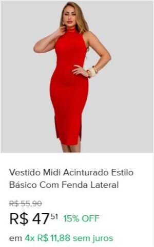 Vestido Midi Acinturado Estilo Básico Com Fenda Lateral