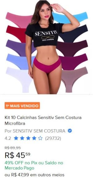 Kit 10 Calcinhas Sensitiv Sem Costura Microfibra