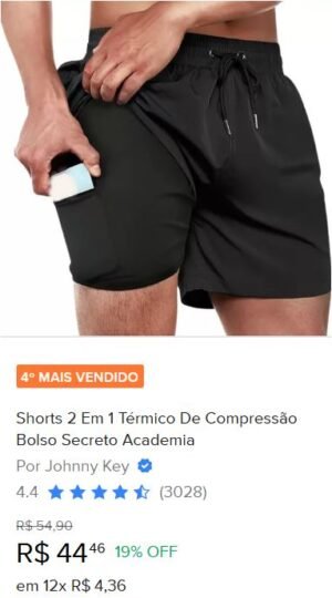 Shorts 2 Em 1 Térmico De Compressão Bolso Secreto Academia