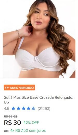 Sutiã Plus Size Base Cruzada Reforçado, Up
